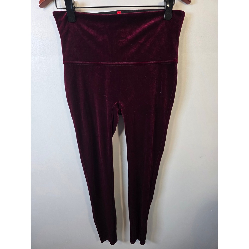 Spanx Velvet High Waisted Leggings Burgundy Wine Red Slimming Shaping XL